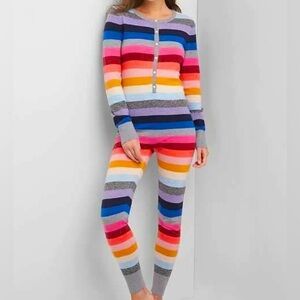 NWOT Gap GapBody Women’s Rainbow Stripe One Piece Pajamas Onesie, Size Small